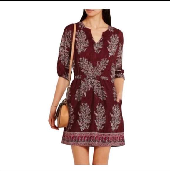 Madewell | 100% Silk Lassi Polka Dot Floral Dress Burgundy / Long Sleeve Size 00 - Picture 1 of 8